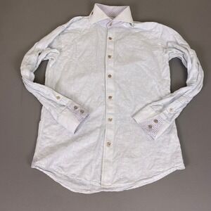 Bogosse Shirt  Button Up Men's Size 3 US M Blue White Striped Cotton Made Turkey